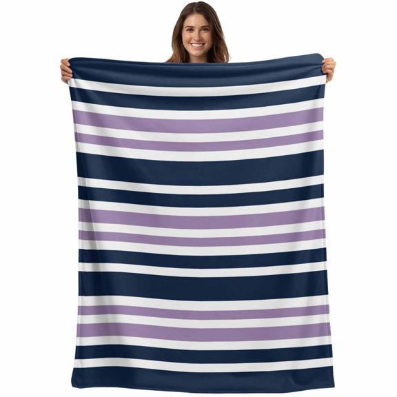 Navy Blue Purple Striped Blanket Soft Cozy Warm Throw Blanket for Couch, Plush Fuzzy Flannel Fleece Blankets for Sofa, Gradient Horizontal Lines Bed Blankets Lightweight Gifts for Women, 30"x40"