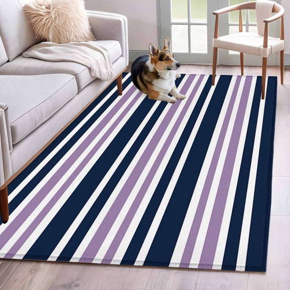 Navy Blue Purple Striped Runner Rug 2.7x5 FT, Non Slip Entryway Carpet, Gradient Horizontal Lines Washable Soft Floor Carpet Entrance Mat Non-Shedding Throw Rug for Hallway Laundry Room Bedside