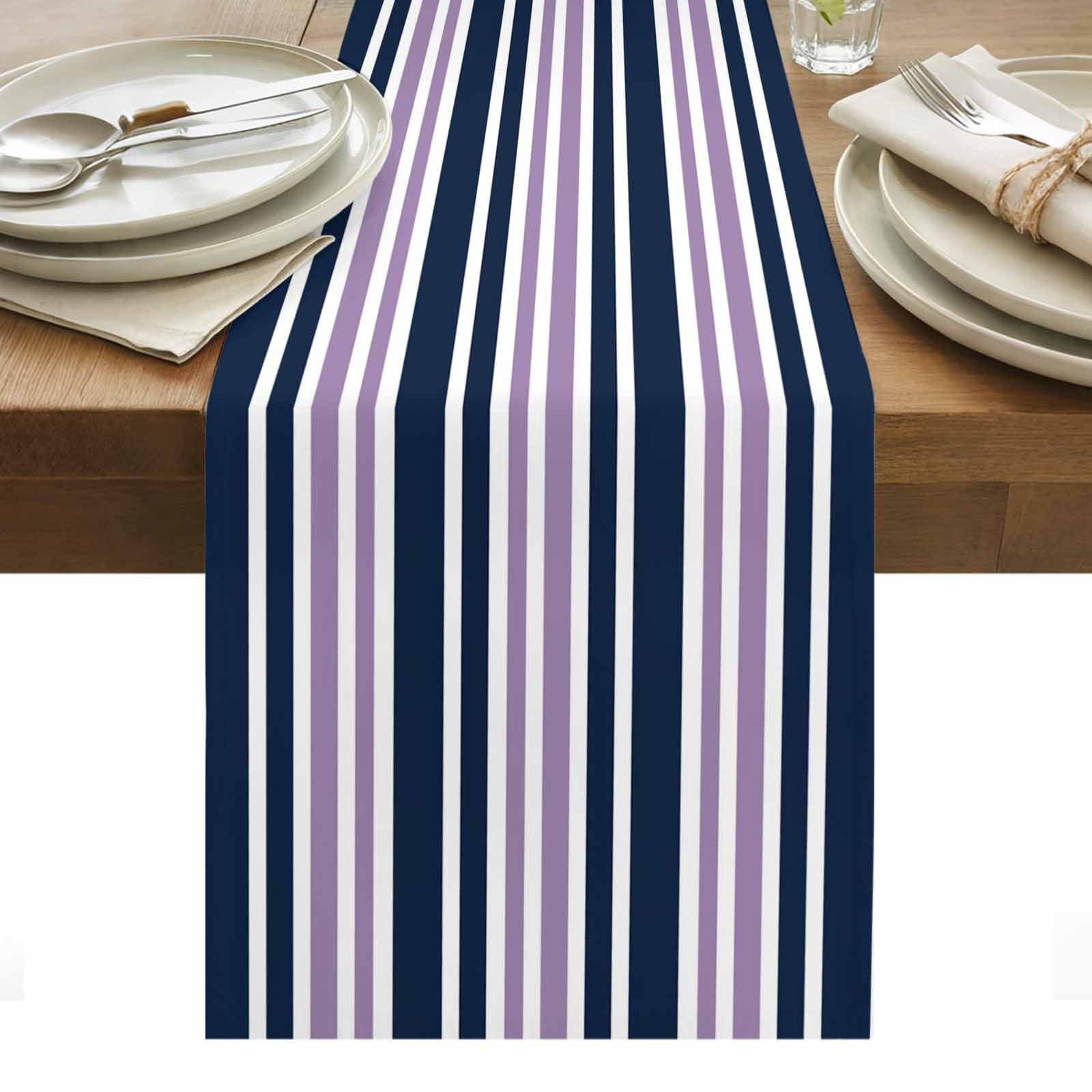 Navy Blue Purple Striped Table Runner - 108 Inch Long, Kitchen Dining ...