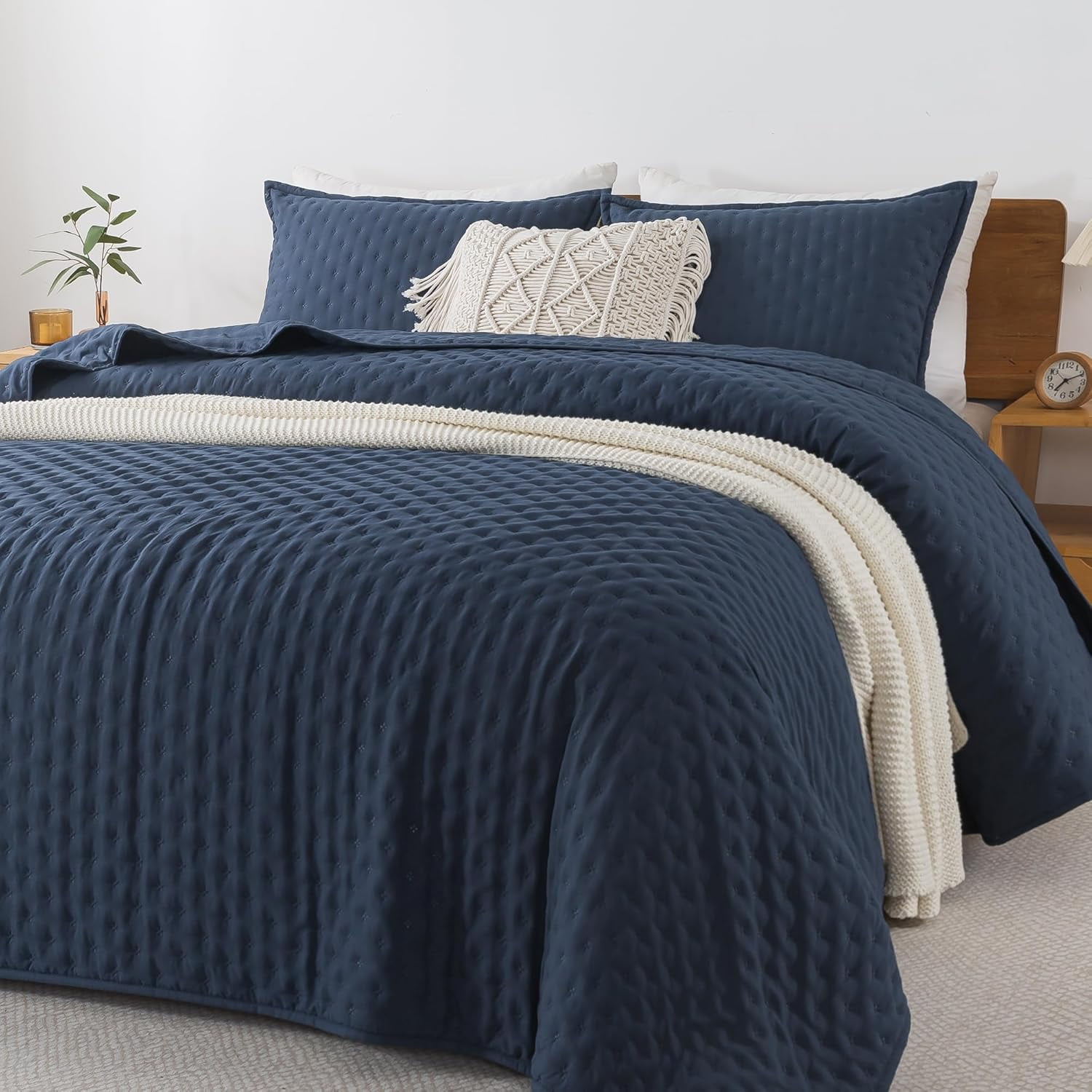 Navy Blue Queen Size Quilt Bedding Set (90x96 Inch), 3 Pieces Soft ...