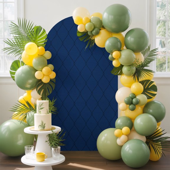 Navy Blue Quilted Lines Arch Backdrop Cover, 4FT, Minimalist Rhombus Pattern Diamond Grid Spandex Arch Covers Double-Sided Backdrop for Wedding Birthday Party Photo Background Decoration