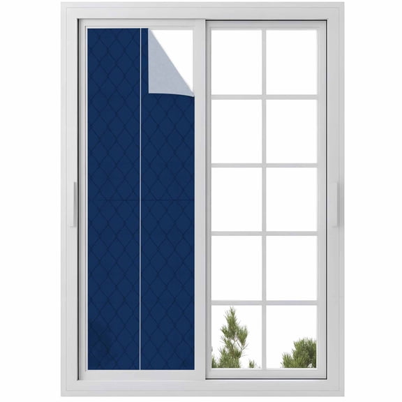 Navy Blue Quilted Lines Window Privacy Film Minimalist Rhombus Pattern Diamond Grid Decorative Glass Window Film UV Blocking Static Cling Sticker Covering for Home Door 23.6 x 78.7 inches
