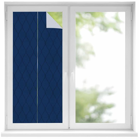 Navy Blue Quilted Lines Window Privacy Film Minimalist Rhombus Pattern Diamond Grid Decorative Glass Window Film UV Blocking Static Cling Sticker Covering for Home Door 19.6 x 39.3 inches