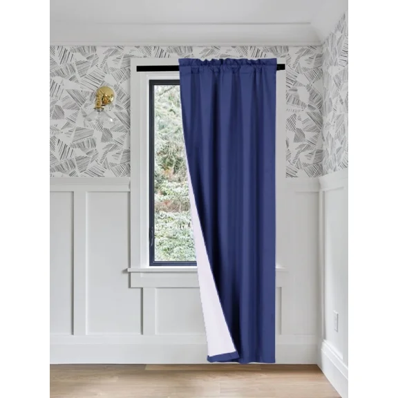 Gorgeous Home Linen Navy Blue 1 Panel Solid Lined Backing Window Curtain Drape Rod Pocket Matte 35"Wide x108"Long