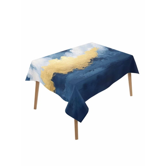 Navy Blue Rectangle Tablecloth, Abstract Modern Oil Painting Art Waterproof & StainResistant Tablecloth, Washable Oil-proof Table Cover for Dining/Party/Wedding/Camping/Buffet 52x70 In