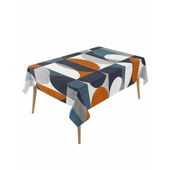 Navy Blue Rectangle Tablecloth, Middle Century Modern Geometric Abstract Art Waterproof & StainResistant Tablecloth, Washable Oil-proof Table Cover for Dining/Party/Wedding/Camping/Buffet 60x120 In