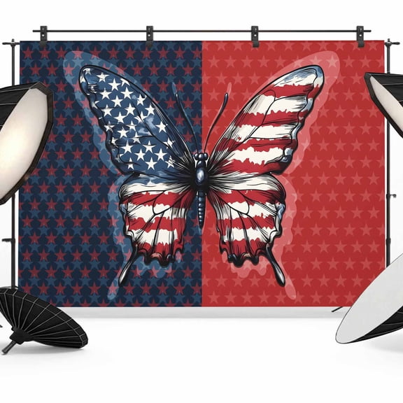 Navy Blue Red Butterfly Backdrop for Photography,Fabric Photo Background Backdrop,Stars Modern Abstract Art Photo Booth Background for Portrait Photoshoot Video Wedding Studio Decoration Banner 7x5ft