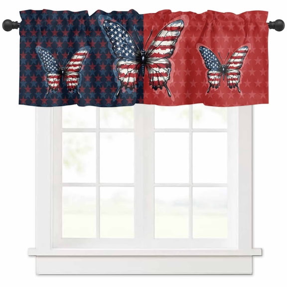 Navy Blue Red Butterfly Valances for Windows Farmhouse Kitchen Curtains Valances Rod Pocket Valance Curtains for Kitchen Windows Stars Modern Abstract Art Window Valances for Bathroom Bedroom 42"x18"