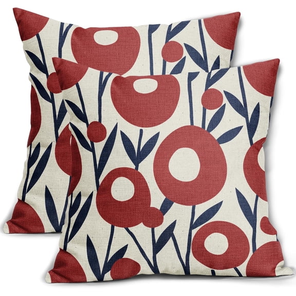 Navy Blue Red Floral Pillow Covers 20x20 Set of 2 4th of July Boho Flower Pattern Decorative Throw Pillowcases Outdoor Rustic Farmhouse Square Cushion Cases Decor for Home Couch Sofa Bed