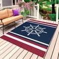 thumbnail image 1 of Navy Blue Red Stripe Outdoor Rug for Patio/Deck/Porch, Non-Slip Large Area Rug 5 x 8 Ft, Coastal Nautical Rudder Farmhouse Indoor Outdoor Rugs Washable Area Rugs, Reversible Camping Rug Carpet Runner, 1 of 8