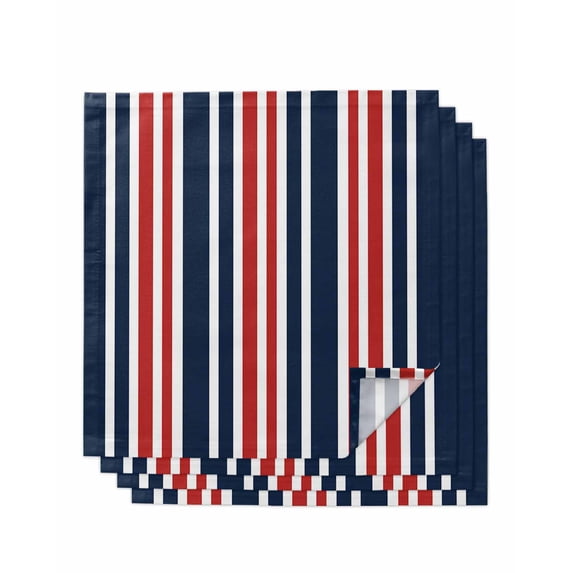 Navy Blue Red Striped Cloth Napkins Set of 4 Reusable Dinner Napkins, Modern Minimalist Ombre Lines Cocktail Napkin Washable Table Napkins for Wedding/Holiday Party/Baby Shower 20"x20"