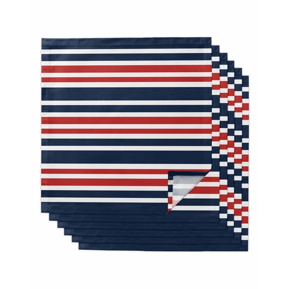 Navy Blue Red Striped Cloth Napkins Set of 6 Reusable Dinner Napkins, Gradient Horizontal Lines Cocktail Napkin Washable Table Napkins for Wedding/Holiday Party/Baby Shower 20"x20"