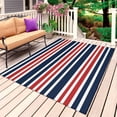 thumbnail image 1 of Navy Blue Red Striped Outdoor Rug for Patio/Deck/Porch, Non-Slip Large Area Rug 3 x 5 Ft, Gradient Horizontal Lines Indoor Outdoor Rugs Washable Area Rugs, Reversible Camping Rug Carpet Runner, 1 of 8