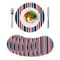 thumbnail image 1 of Navy Blue Red Striped Round Placemats Set of 8 for Dinning Tables,Heat-proof Braided Table Mats 13 Inch,Modern Minimalist Ombre Lines Washable Place Mat for Kitchen Restaurant Party Table Decor, 1 of 9