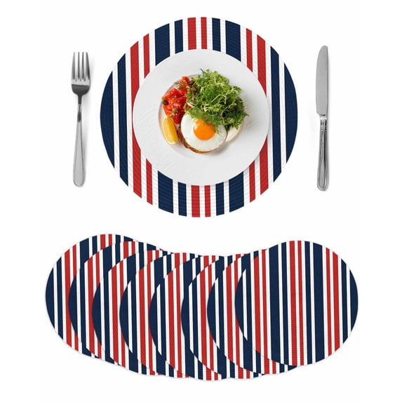 Navy Blue Red Striped Round Placemats Set of 8 for Dinning Tables,Heat-proof Braided Table Mats 13 Inch,Modern Minimalist Ombre Lines Washable Place Mat for Kitchen Restaurant Party Table Decor