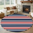 thumbnail image 1 of Navy Blue Red Striped Round Rug 5ft Washable Circle Kitchen Rugs Non Slip Gradient Horizontal Lines Large Area Rug Indoor Floor Carpet for Bedroom Living Room Home Office Dining Room Nursery, 1 of 8