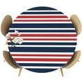 thumbnail image 1 of Navy Blue Red Striped Round Tablecloth, Fitted Table Cover with Elastic for 55"-60" Round Tables, Gradient Horizontal Lines Table Cloth Outdoor Indoor Dinning Party Waterproof Tablecloths, 1 of 7