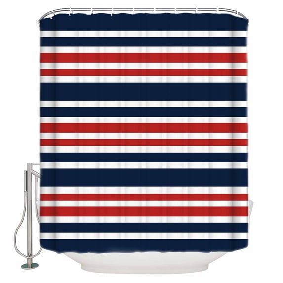 Navy Blue Red Striped Shower Curtains for Bathroom Waterproof Fabric Bath Curtains Decor Bath Tub Curtain Gradient Horizontal Lines Decorative Shower Curtain Sets with 12 Hooks, 72x72 Inch