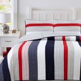 thumbnail image 1 of Navy Blue Red Striped Star Patriotic Boy Cotton Comforter Set, Reversible Quilt Bedding Set, All-Season Coverlet for Guest Room, Bedroom, Home, Hotel, Dorm, Apartment, Colin Stripes, Queen-3 Piece, 1 of 5
