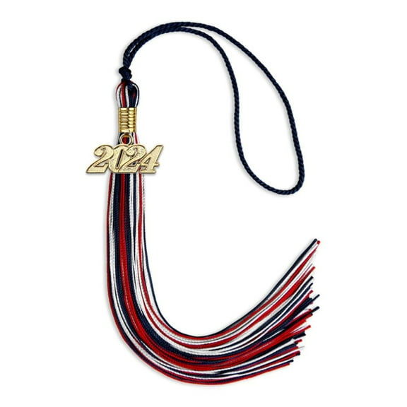 Endea Graduation Navy Blue/Red/White Mixed Color Graduation Tassel with Gold Date Drop
