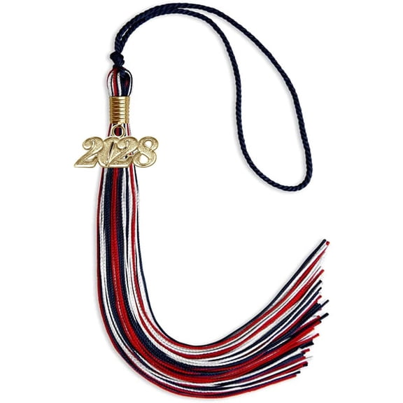 Endea Graduation Navy Blue/Red/White Mixed Color Graduation Tassel with Gold Date Drop