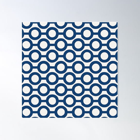 Navy Blue Retro Circle Grid Pattern Poster Wall Art, Modern Wall Decor For Living Room Bedroom, 24x24 UNFRAMED