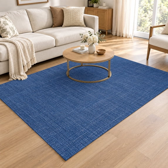 Minimalistic Pattern For Rug Navy Blue Retro Linen Entryway Rug 4x6ft, Washable Non-Slip Low Pile ...