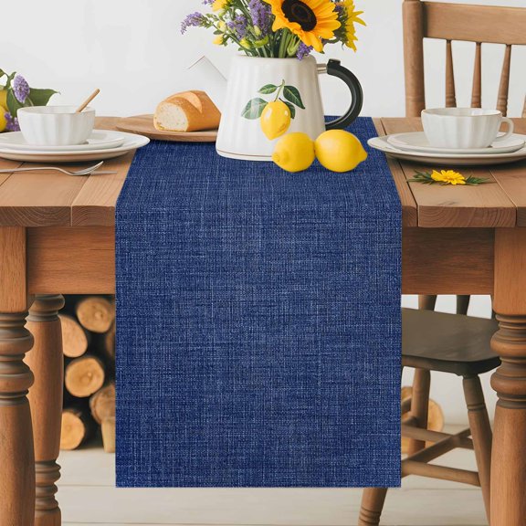 Navy Blue Retro Linen Table Runner 36 Inches Long, Solid Color Table Runners Tabletop Scarf Kitchen Dining Tables Decoration for Home Party Indoor Outdoor
