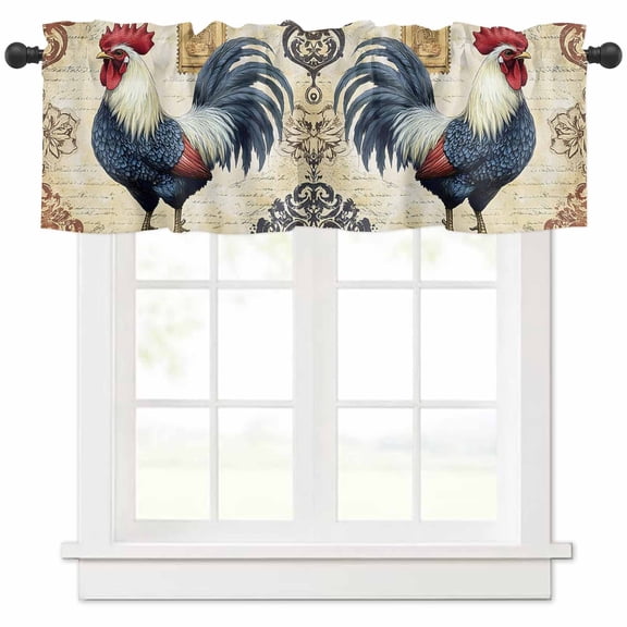 Navy Blue Retro Rooster Valances for Windows Farmhouse Kitchen Curtains Valances Rod Pocket Valance Curtains for Kitchen Windows Watercolor Animals Window Valances for Bathroom Bedroom 42"x18"