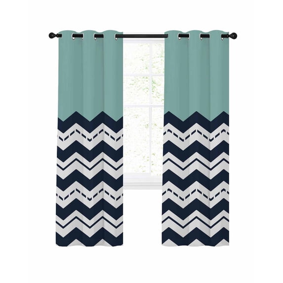 Navy Blue Ripple Blackout Curtains for Bedroom Living Room, Striped Simple 39 In Long Thermal Insulated Room Darkening Drapes Grommet Window Treatments, 27.5 x 39 In