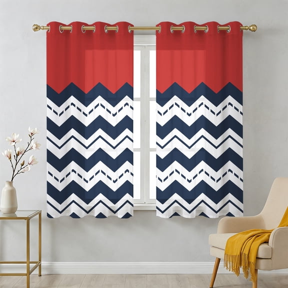 Navy Blue Ripple Sheer Curtains 39 Inch Long 2 Panels, Striped Simple Light Filtering Semi Sheer Drapes Grommet Voile Window Curtain for Living Bedroom W27.9 x L39
