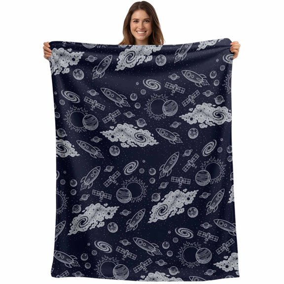 Navy Blue Rocket Spaceship Blanket Soft Cozy Warm Throw Blanket for Couch, Plush Fuzzy Flannel Fleece Blankets for Sofa, Cartoon Modern Abstract Art Bed Blankets Lightweight Gifts for Women, 30"x40"