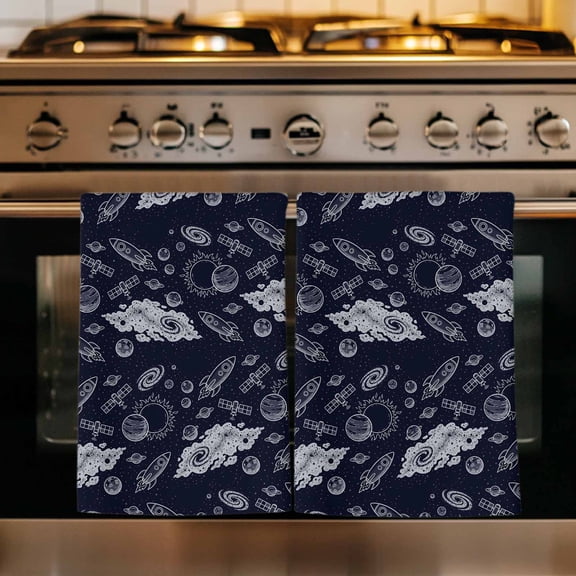Navy Blue Rocket Spaceship Kitchen Towels Set of 1, Cartoon Modern Abstract Art Absorbent Dish Towels for Kitchen, Microfiber Hand Towel, Quick Drying Tea Towel for Cleaning Decorative Dishcloths