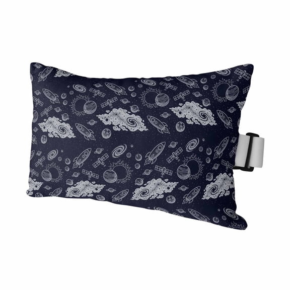 Navy Blue Rocket Spaceship Outdoor Pillows for Chaise Lounge Chair Waterproof Lumbar Pillows with Insert&Adjustable Elastic Strap Beach Headrest Pillow Cartoon Modern Abstract Art Pool Pillow 11"x16"