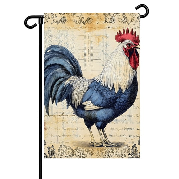 Navy Blue Rooster Garden Flag 12x18 Inch Vintage Watercolor Animal Pastoral Farm Country Double Sided Small Decorative Garden Flags for Outside, Outdoor Yard Porch Lawn Decoration