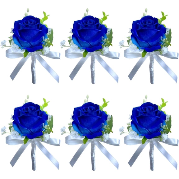 Navy Blue Rose Boutonniere for Men Wedding Set of 6, Groom Boutonniere Aificial Flowers,Men Wedding Boutonnieres with Pins for Weddings, Parties, Proms