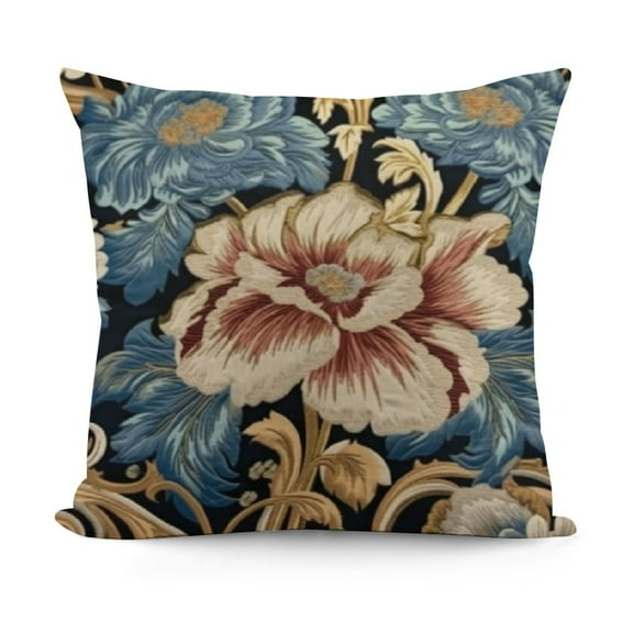 Navy Blue Rose Flowers Cushion Case Luxury Velvet European Throw Pillow Cover with Tassel Decorative Pillow for Couch Living Room Bedroom Car