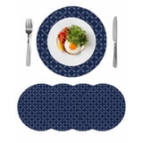 Navy Blue Round 13 Inch Placemats Set of 4, Geometric Leaf Diamond ...