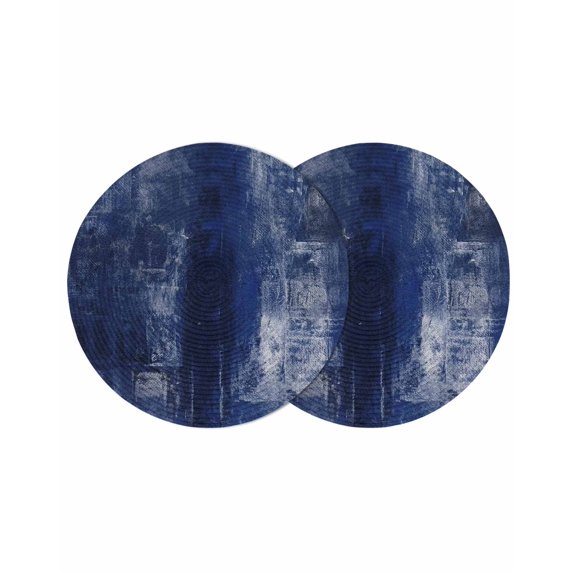 Navy Blue Round 15 Inch Placemats Set of 2, Retro Oil Painting Modern Abstract Art Aesthetics HeatResistant Non Slip Place Mats for Dining Table, Wipeable Braided Kitchen Table Mats for Housewarming