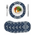 thumbnail image 1 of Navy Blue Round 15 Inch Placemats Set of 6, Vintage Tribal Abstract Geometric Tie Dye Art HeatResistant Non Slip Place Mats for Dining Table, Wipeable Braided Kitchen Table Mats for Housewarming, 1 of 9