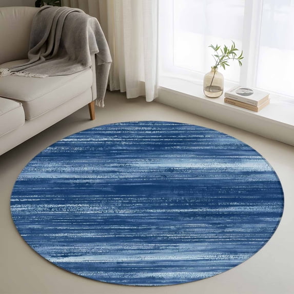 Navy Blue Round Area Rug 3Ft Washable Small Circle Rugs for Kitchen Entryway, Vintage Modern Abstract Art Ombre Non-Slip Carpet Floor Mats Indoor Outdoor Carpet Runner Aesthetic Home Decor