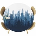 thumbnail image 1 of Navy Blue Round Fitted Table Cover Forest Nature Woodland Tree Misty Forest Silhouette Landscape Waterproof Table Cloth with Elastic Wipeable Tablecloth for Picnic Camping Party Fits 55"-60" Diameter, 1 of 8