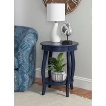 Navy Blue Round Side Table with Cabriole Legs and Shelf - Contemporary Accent Furniture
