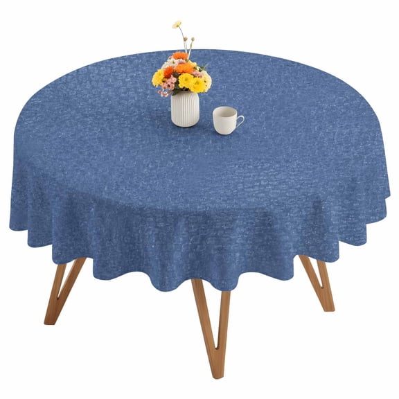 Navy Blue Round Tablecloth 54 inches Natural Solid Color Organic Mottling Texture Waterproof Oil-Proof Table Cloth Round Table Cover for Holiday Party Picnic Dinner Decor Indoor and Outdoor Use