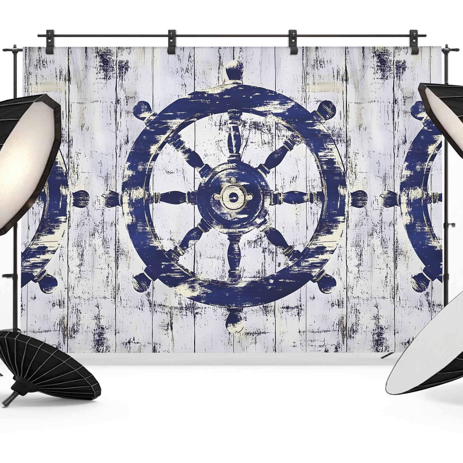 Navy Blue Rudder Coastal Backdrop for Photography,Fabric Photo ...