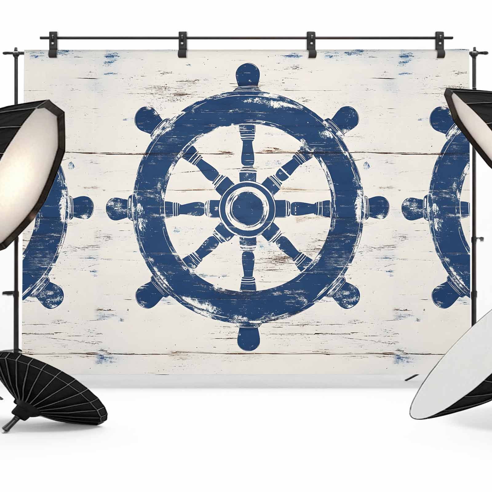 Navy Blue Rudder Coastal Backdrop for Photography,Fabric Photo ...