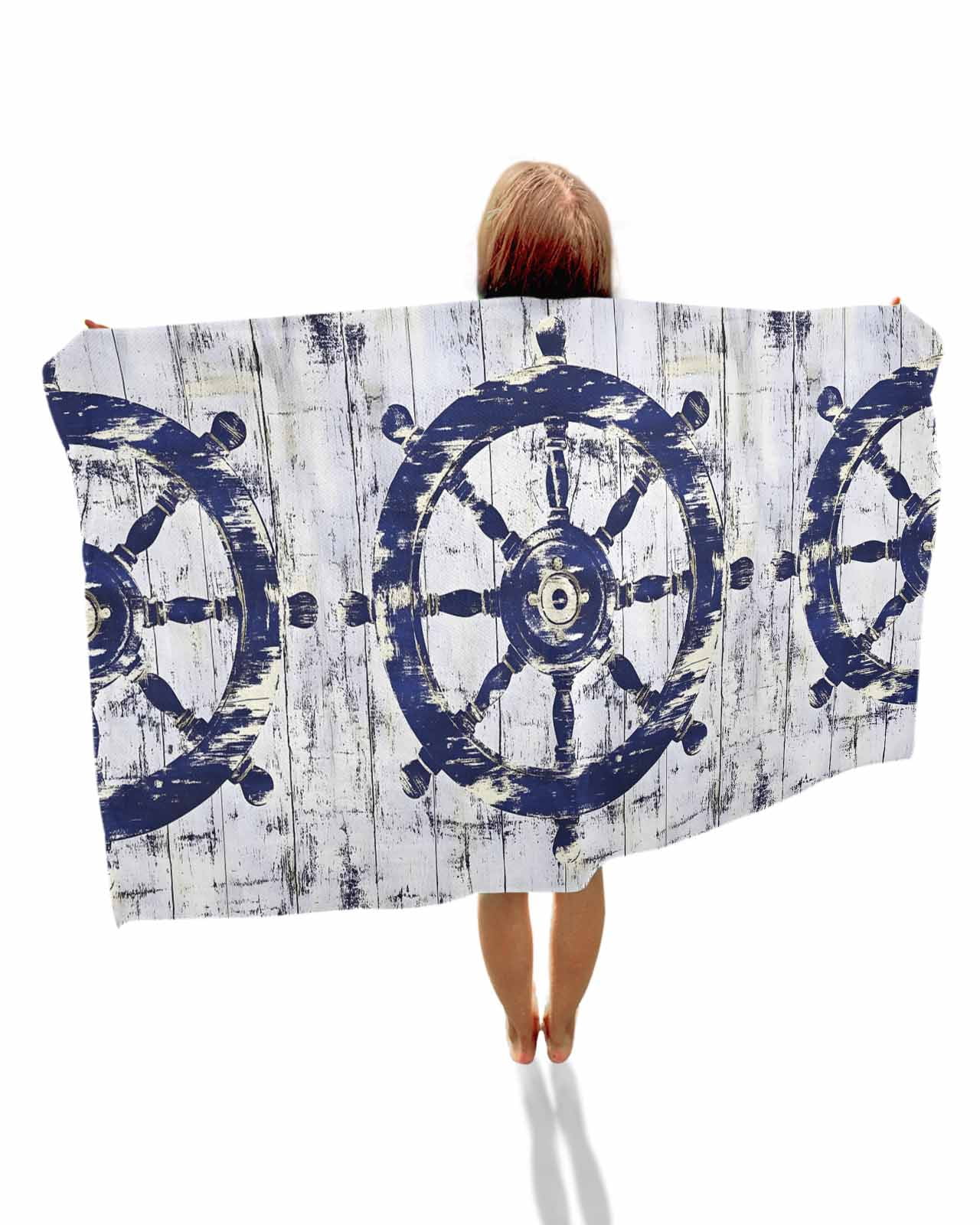 Navy Blue Rudder Coastal Beach Towels Oversized Super Absorbent, Nautical Beach Ocean Retro Lightweight Bath Towel Quick Dry Sets For Bathroom/Pool/Rv Camping/Beach Play/Gym Room/Picnic 30"x60"