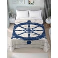 thumbnail image 1 of Navy Blue Rudder Coastal California King Size Flat Sheet, Wrinkleproof & Fadeproof Cooling Flat Bed Sheet Only, Nautical Beach Ocean Vintage Breathable Soft Bedding Top Sheets 108 x 98 Inches, 1 of 8