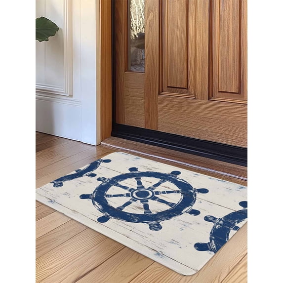 Navy Blue Rudder Coastal Door Mat&nbsp;Indoor Outdoor Entrance, Non Slip Rug for Kitchen Bathroom Entryway Rug, Nautical Beach Ocean Vintage Washable Doormat Floor Mat 20x31.5 Inch
