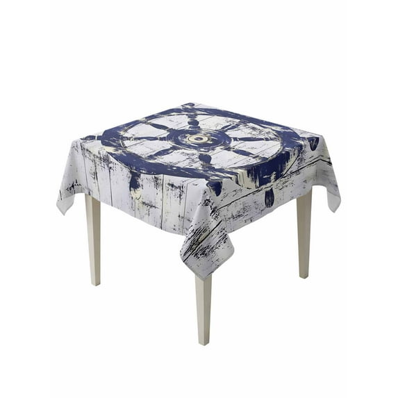 Navy Blue Rudder Coastal Table Cloth, Nautical Beach Ocean Retro Waterproof Tablecloth for Square Tables, Reusable Washable Fabric Table Cover for Restaurant Kitchen Dining Tables 60"x60"